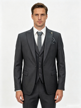 Classic 3 Piece Dark Grey Men's Suit with Regular Fit and Sophisticated Peak Lapel