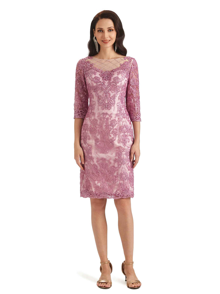 Chicsew Long Sleeves Short Mother of The Bride Dresses Gorgeous Lace Beaded Luxury Illusion / Short mob dresses, Custom Color(leaving a note) Chicsew Long Sleeves Short Mother of The Bride Dresses Gorgeous Lace Beaded Luxury Illusion / Short mob dresses, Custom Color(leaving a note)