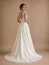 ChicSew Fancy Spaghetti Straps V-Neck Lace Satin Long A-Line Wedding Dress