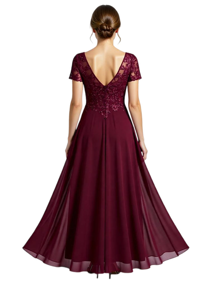 Elegant V-neck Short Sleeves Chiffon A-Line Mother of The Bride Dresses