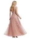 Pretty Cap Sleeve Evening Gown Floral Lace Tulle A-Line Silhouette Floor Length Prom Dress