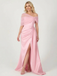 Modern Satin Asymmetrical Neck Long Prom Dresses with Slit