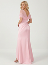 Modern Satin Asymmetrical Neck Long Prom Dresses with Slit
