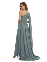 Fancy One Shoulder Lace Appliques Mother Of The Bride Dress Ruched Floor Length Chiffon Formal Gown