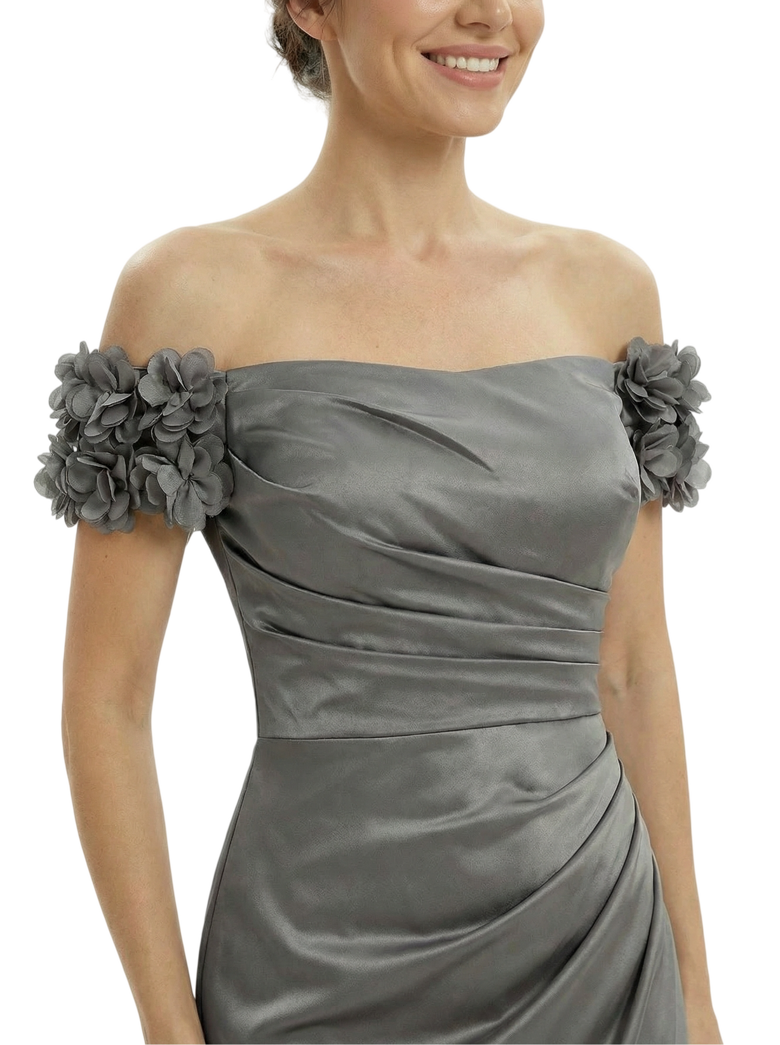 Morden Off Shoulder Ruched Side Slit Mermaid Satin Floor-Length Mother of the Bride Dresses