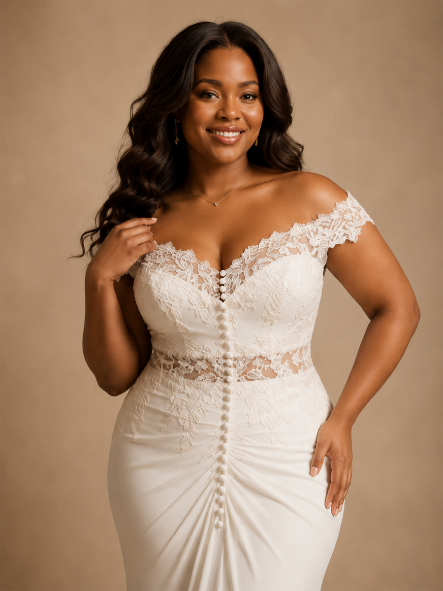ChicSew Unique Off The Shoulder Lace Appliques Chiffon Long Mermaid Wedding Dress