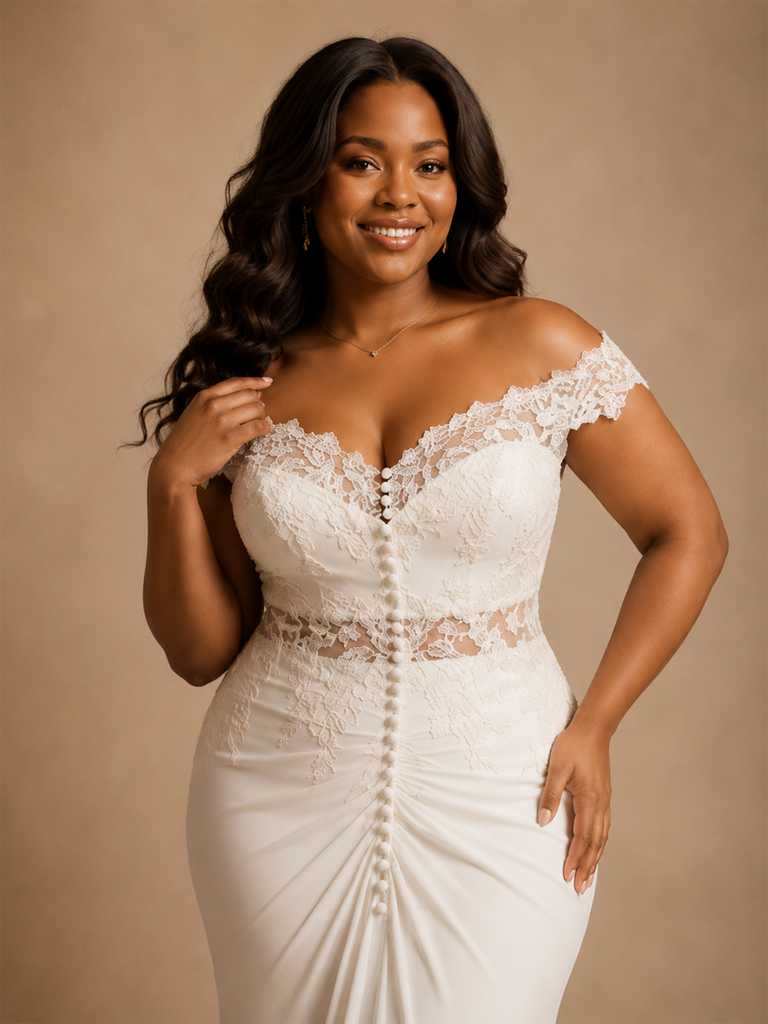 ChicSew Unique Off The Shoulder Lace Appliques Chiffon Long Mermaid Wedding Dress