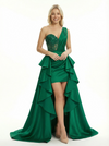 Unique Lace Beaded One Shoulder High Low Satin Prom Dresses Overskirt
