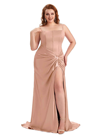 Rose Gold Spaghetti Straps Satin Bridesmaid Dress