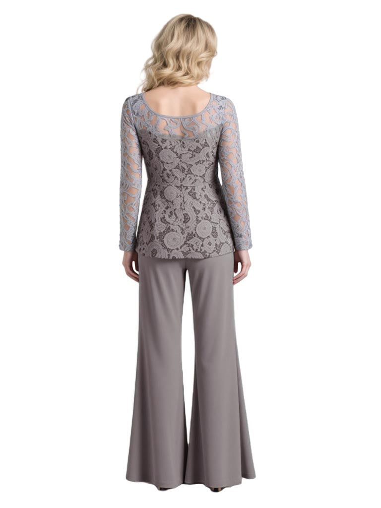 Trendy Women Chiffon And Lace long Sleeves Jumpsuit For Mother Of The Bride