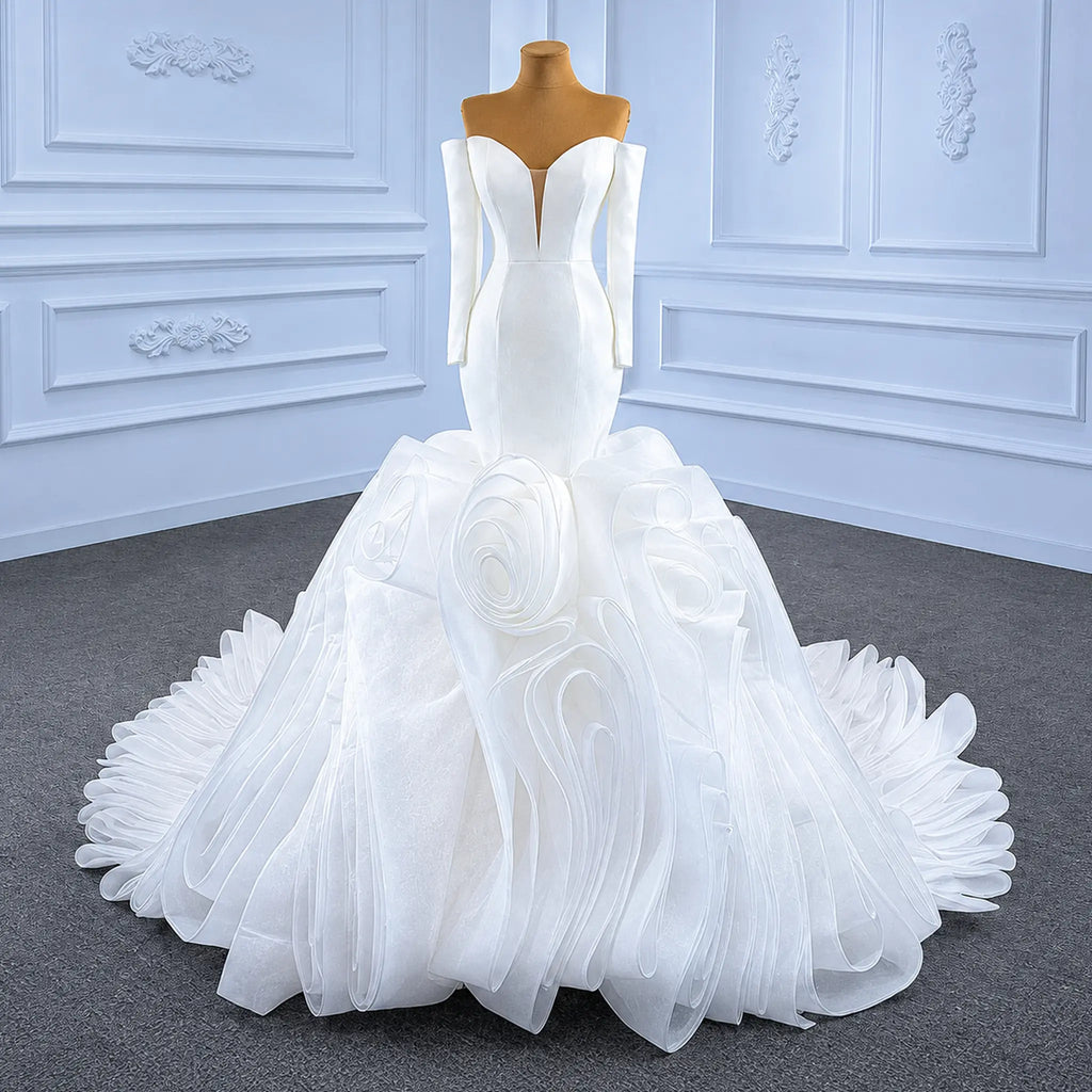 ChicSew Sparkly Mermaid Long Sleeves Ball Gown Wedding Dress