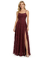 Elegant Spaghetti Straps Floral Burnout Chiffon A-Line Formal Evening Dresses With Side Slit