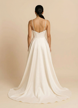 A-Line Jewel Spaghetti Straps Maxi Long Satin Wedding Dresses Online