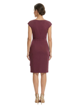 Chicsew Mother of The Bride Dress Beautiful Jewel Cap Sleeve Crepe Sheath Midi Gown Ruffled Stylish Design