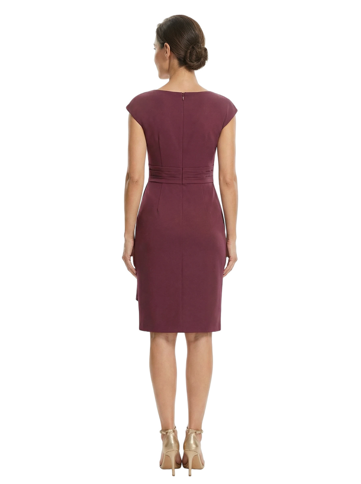 Chicsew Mother of The Bride Dress Beautiful Jewel Cap Sleeve Crepe Sheath Midi Gown Ruffled Stylish Design