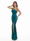 Elegant Side Slit One Shoulder Metallic Stretch Shiny Fabric Long Mermaid Bridesmaid Dresses Online