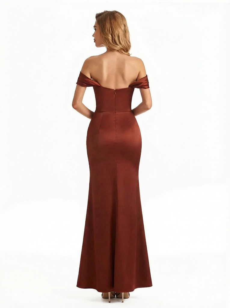 Womens' Sexy Off The Shoulder Mermaid Ruched Satin Long Formal Dresses