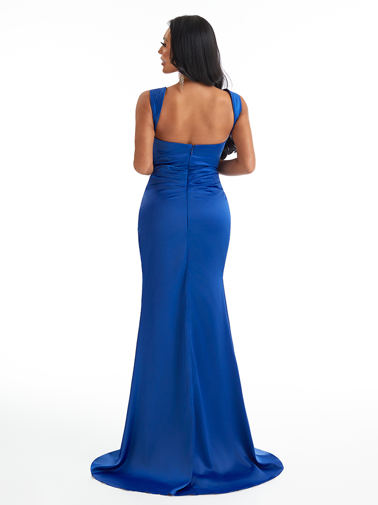 Sexy Mermaid Spaghetti Straps Soft Satin Unique Long Bridesmaid Dresses Online