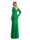 Elegant Mermaid Pleats V-neck Long-Sleeves Stretchy Jersey Long Formal Bridesmaid Dresses