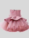 Lovely Puffy Tulle Kids Formal Wear Gowns Flower Girl Dresses with Hand Made Flowers Girls Pageant Gown