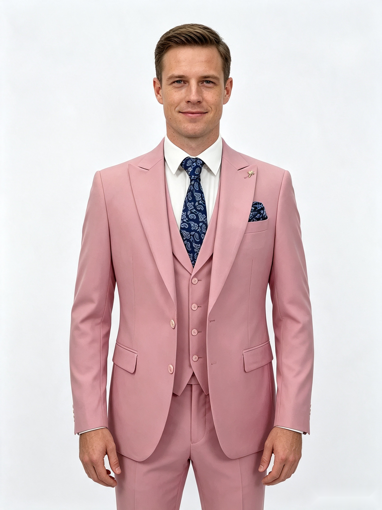 Classic 2 Piece Pink Men's Suit with Regular Fit and Sophisticated Peak Lapel
