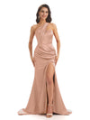 Sexy Soft Satin Side Slit One Shoulder Floor-Length Mermaid Bridesmaid Dresses In Stock