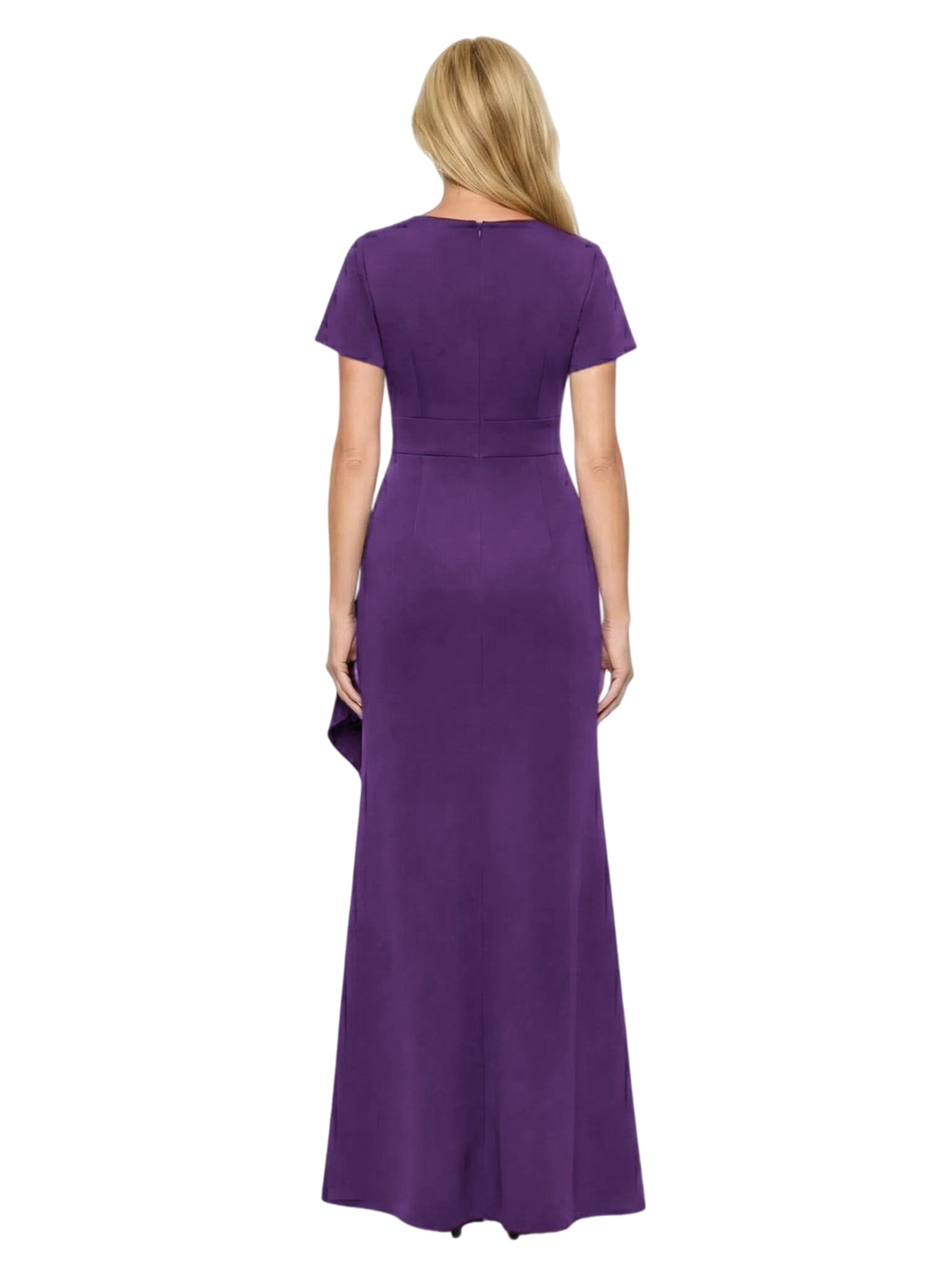 Elegant Satin V-neck Short Sleeves Ruffles Mermaid Long Mother Of The Bride Dresses