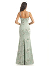 Elegant Spaghetti Straps Side Slit Mermaid Floral Satin Maxi Floral Formal Dresses For Women