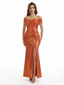 Elegant Off Shoulder Mermaid Metallic Shiny Fabric Long Formal Dresses