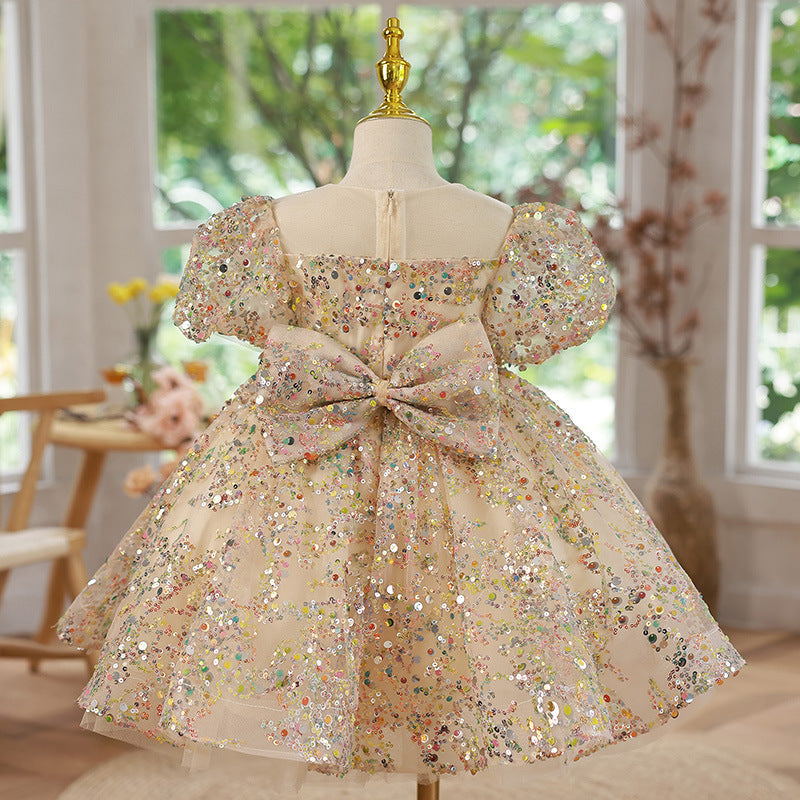 Shiny Bling Flower Girl Dresses For Wedding Lace Applique Baby Birthday Party Dress Girls