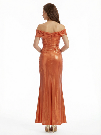 Elegant Off Shoulder Mermaid Metallic Shiny Fabric Long Formal Dresses