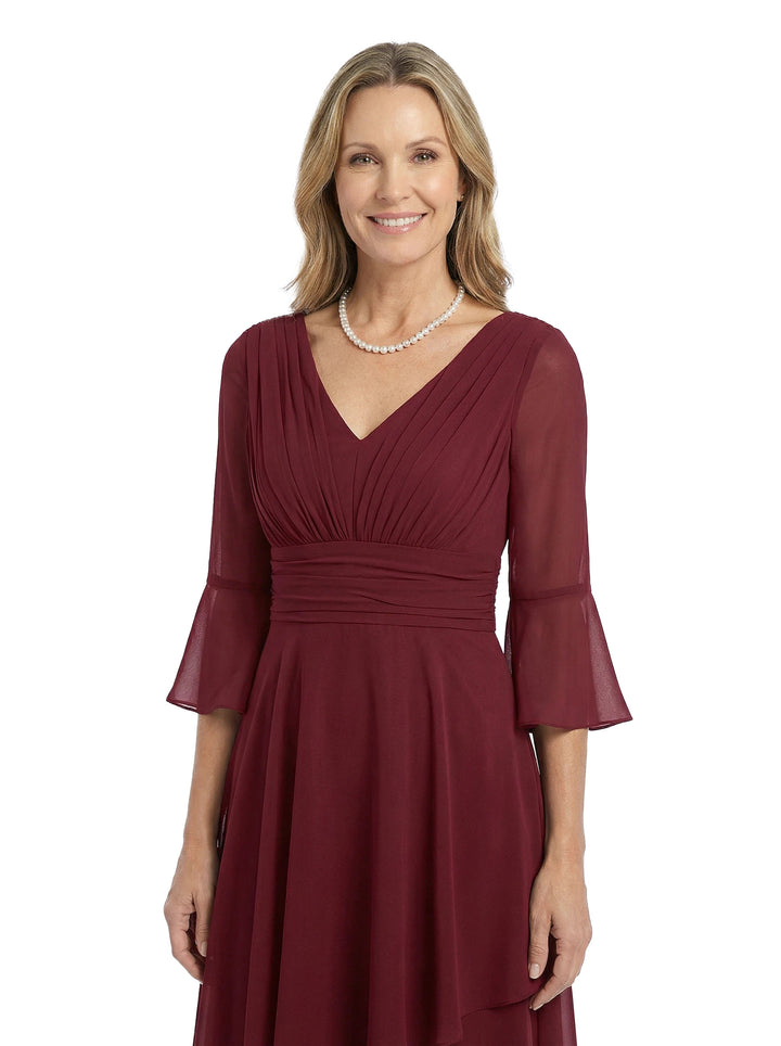ChicSew V-Neck 3/4 Sleeves Ruffle Overlay Layered Chiffon Floor-Length Casual Mother of the Bride Dresses