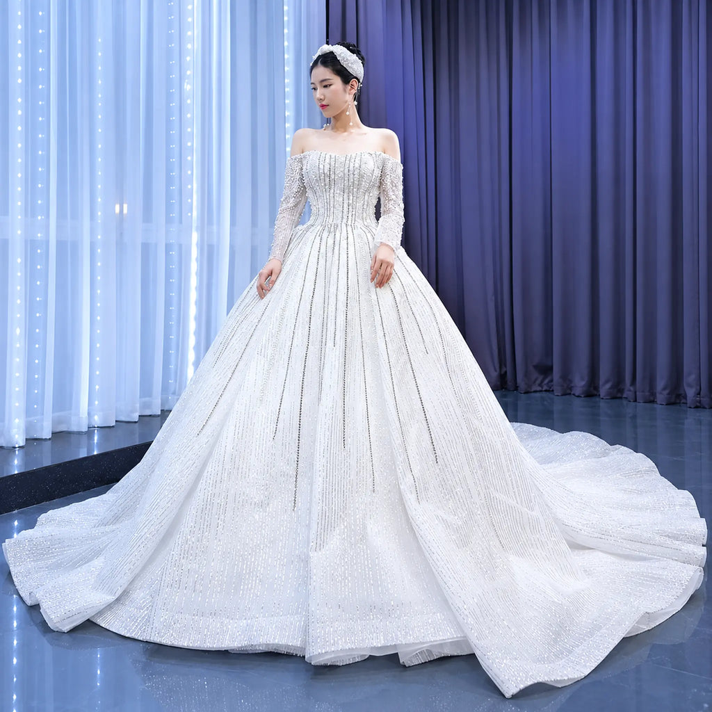 ChicSew Luxurious Off Shoulder A-Line Ball Gown Wedding Dress With Beading