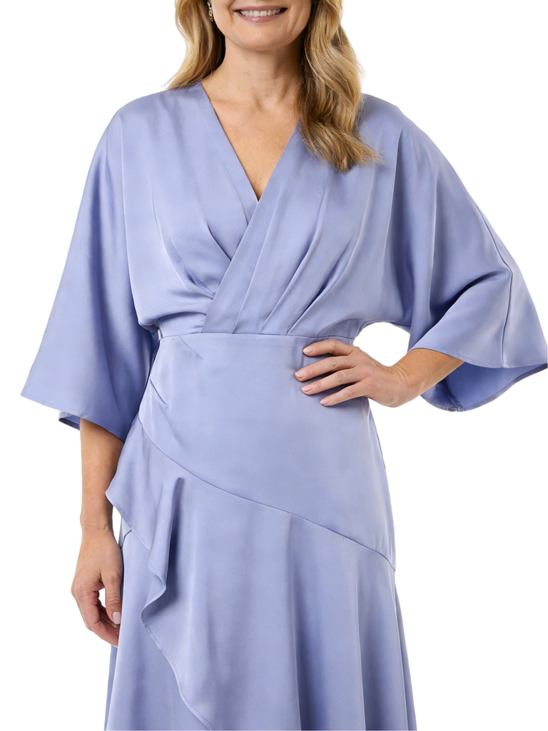 Chicsew Unique V-Neck A-Line 3/4 Sleeves Satin Mother Of The Groom Dresses
