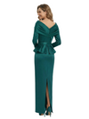 Morden Off The Shoulder Satin Mother of The Bride Dress Long Sleeves Sheath Maxi Gown