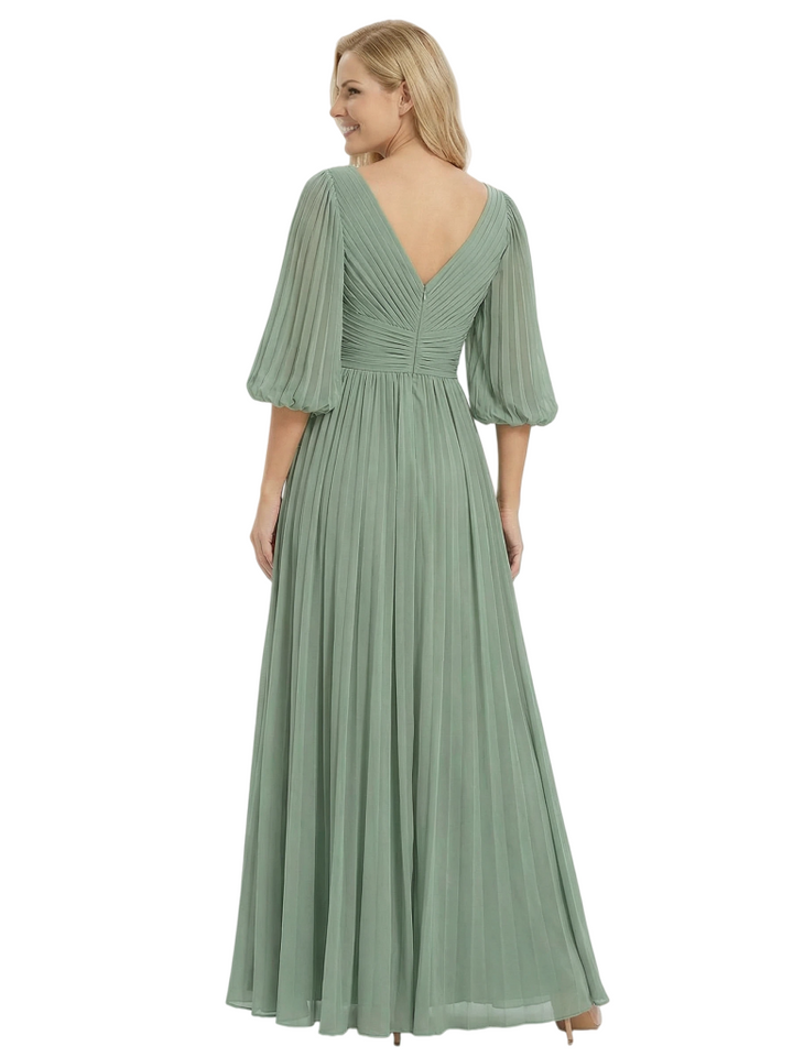 Charming A-Line Half Sleeves V-Neck Chiffon Mother of The Bride Dresses