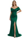 ChicSew Sexy Off the Shoulder Floor Length Ruched Mermaid Prom Gown Slit