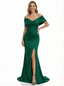 Sexy Off the Shoulder Floor Length Ruched Mermaid Prom Gown Slit