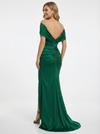 Sexy Off the Shoulder Floor Length Ruched Mermaid Prom Gown Slit