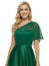 ChicSew Modern One Shoulder Chiffon Overlay A-Line Satin Evening Prom Gowns