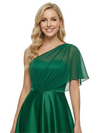 ChicSew Modern One Shoulder Chiffon Overlay A-Line Satin Evening Prom Gowns