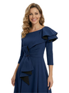 Chicsew Fancy Asymmetric Ruched Jersey A-Line Formal Dress For Mother Of The Bride With Ruffles