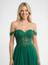Dreamy Off the Shoulder Lace Tulle A-line Cut Out Corset Prom Dresses