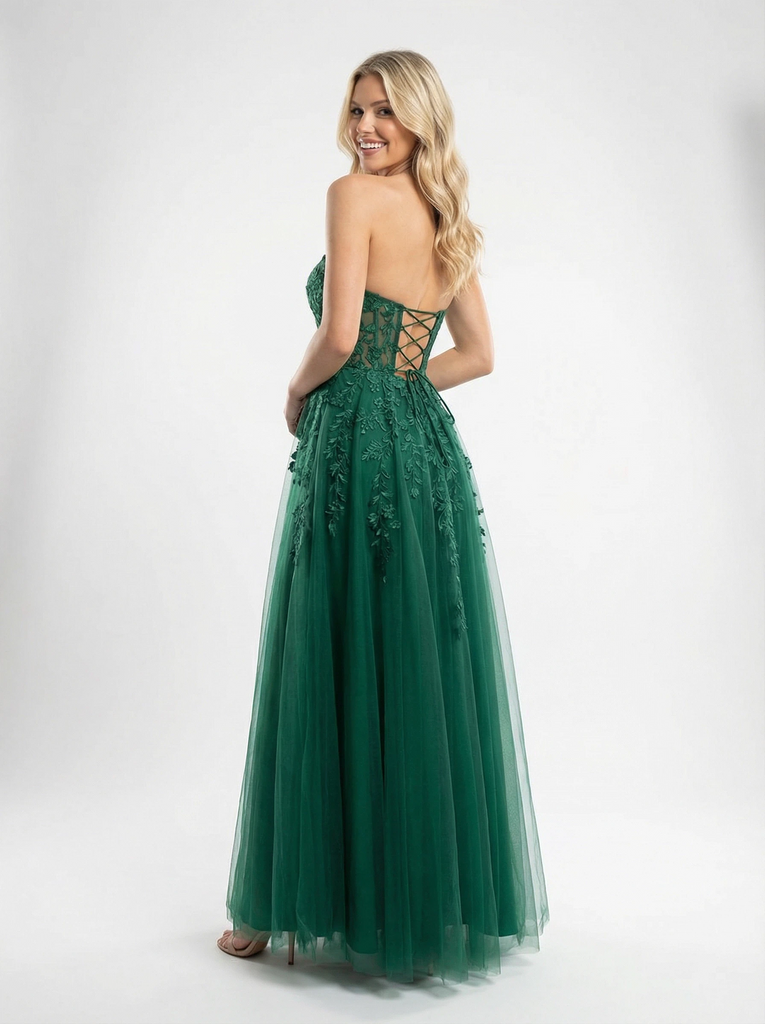 Dreamy Off the Shoulder Lace Tulle A-line Cut Out Corset Prom Dresses