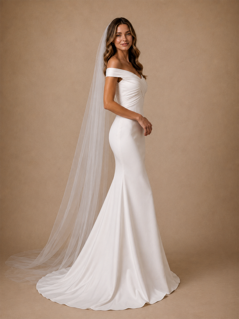ChicSew Elegant Off Shoulder Ruching Mermaid Satin Floor-Length Wedding Dress