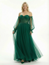 Elegant Lace Up Back Tulle A-line Corset Prom Gowns with Sheer Sleeves