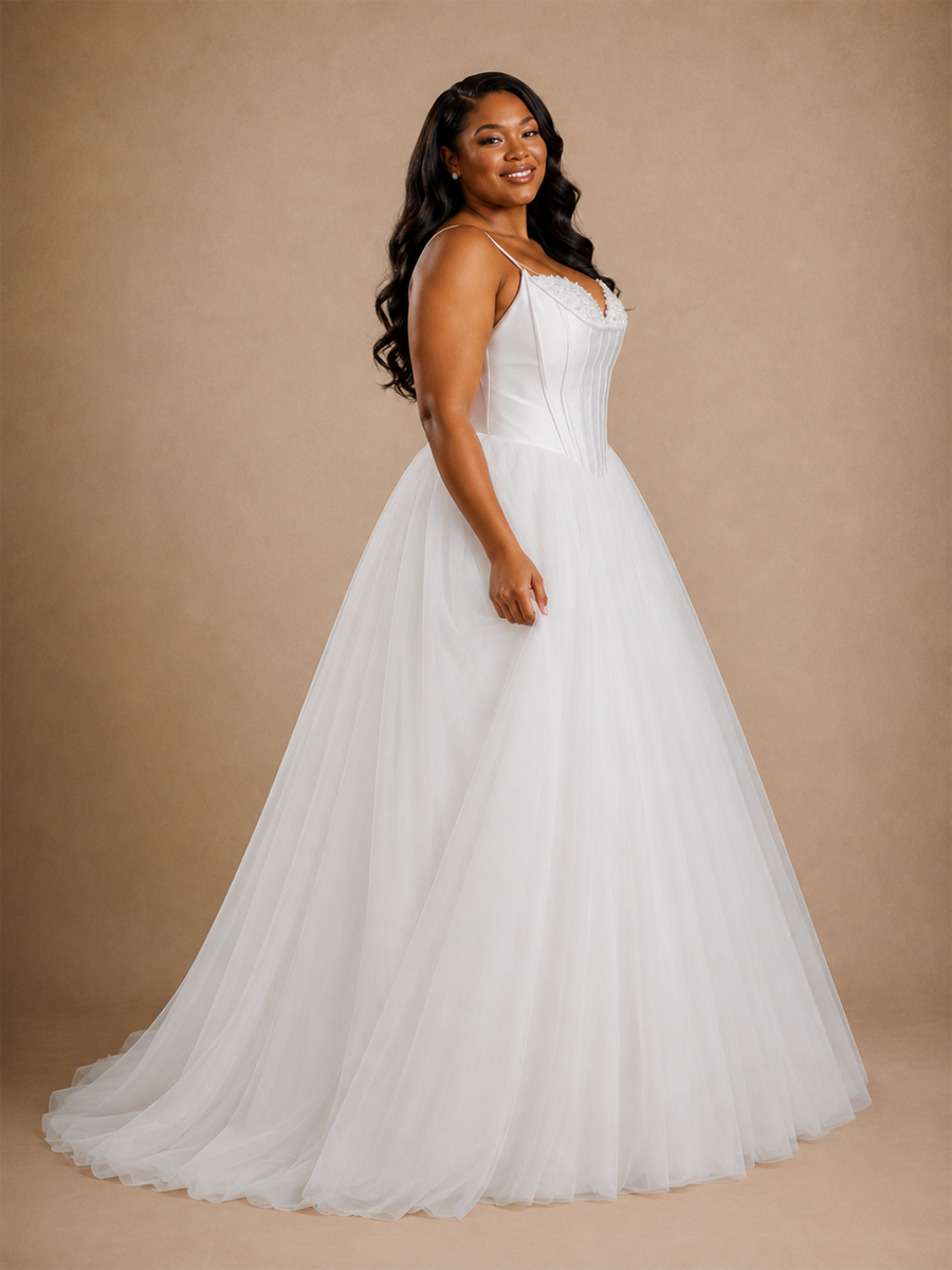 ChicSew Romantic Spaghetti Straps A-Line Sleeveless Lace Tulle Maxi Wedding Dress