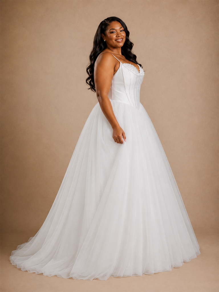 ChicSew Romantic Spaghetti Straps A-Line Sleeveless Lace Tulle Maxi Wedding Dress