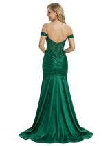 ChicSew Stunning Satin Off the Shoulder Lace Corset Prom Dresses with Slit