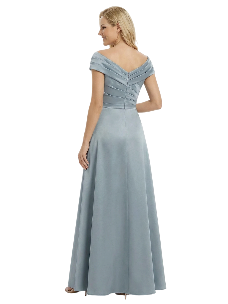 Elegant Cap Sleeves Ruffles A-Line Floor-Length Pleat Satin Mother of the Groom Evening Dress